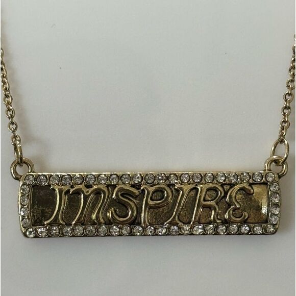 INSPIRE Bar Charm Sign With Rhinestones Pendant Necklace - Picture 10 of 11